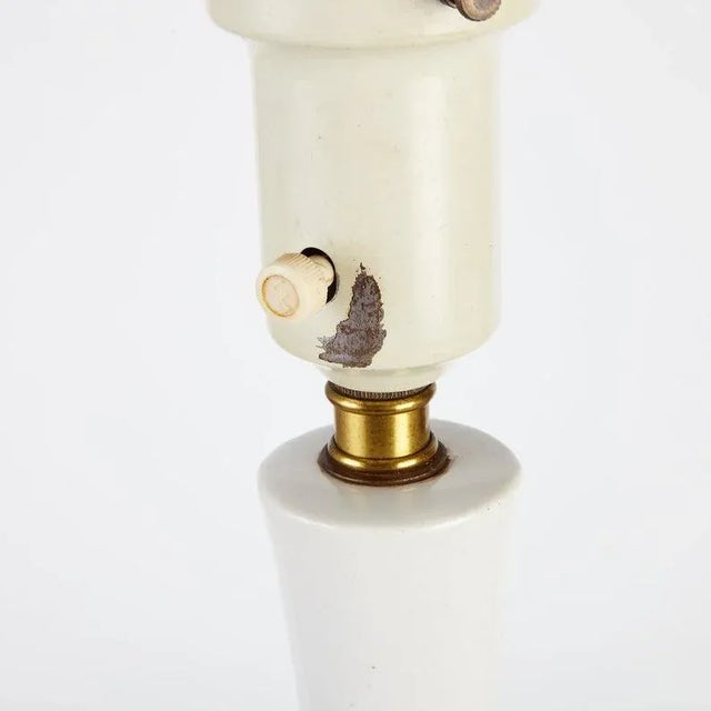 Mid-Century Modern Tall Brown Dots Porcelain Table Lamp With Torchiere Shade For Sale - Image 3 of 5
