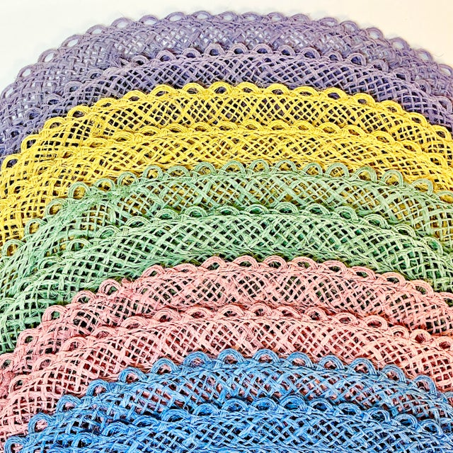 Lavender Mid-Century Boho Chic Costal Arts & Crafts Straw Placemats - Set of 10 For Sale - Image 8 of 12