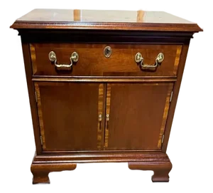 Late 20th Century Councill Craftsmen Banded Mahogany Chippendale Style Nightstand Bedside Cabinet