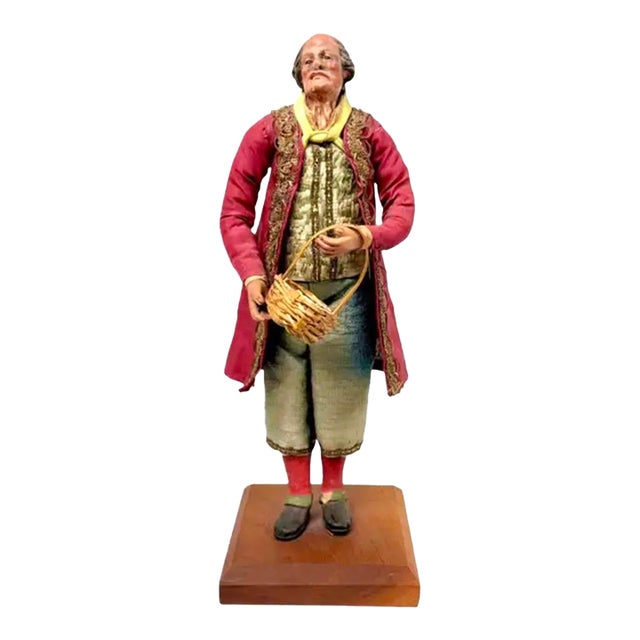 18th Century Neapolitan Crèche Figure, Terracotta & Wood Elderly Man For Sale