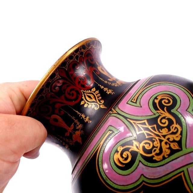 Enamelled Black Basalt Baluster Vases in the style of Christopher Dresser, Set of 2 For Sale - Image 10 of 17