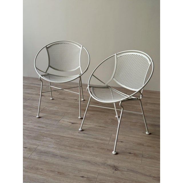 Mid-Century Modern 1950s Maurizio Tempestini for Salterini Petite Radar Wrought Iron Lounge Chairs, a Pair For Sale - Image 3 of 12