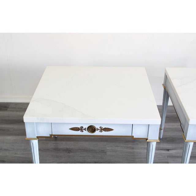 Pair of Mid Century Side Tables With White Quartzite Tops Chairish