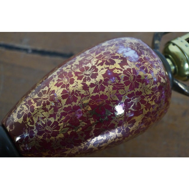 Mid 20th Century French Provincial Sevres Style Porcelain Gilt Burgundy Vanity Table Lamp For Sale - Image 6 of 12