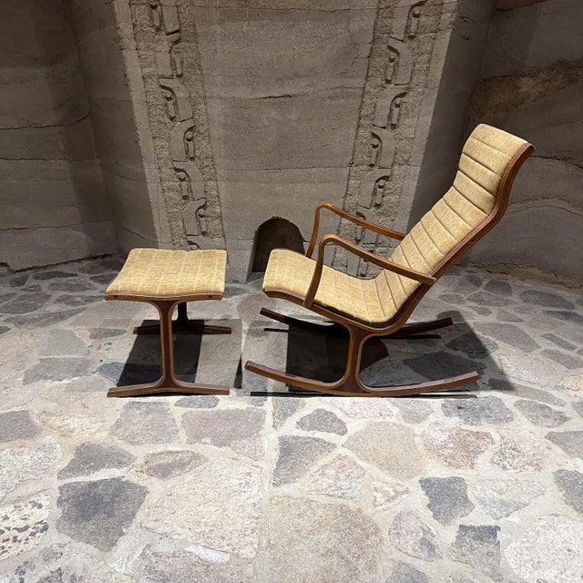 1966 Tendo Mokko Heron High Back Rocking Chair Ottoman Japan