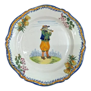 Vintage Henriot Quimper Flutist & Floral Plate