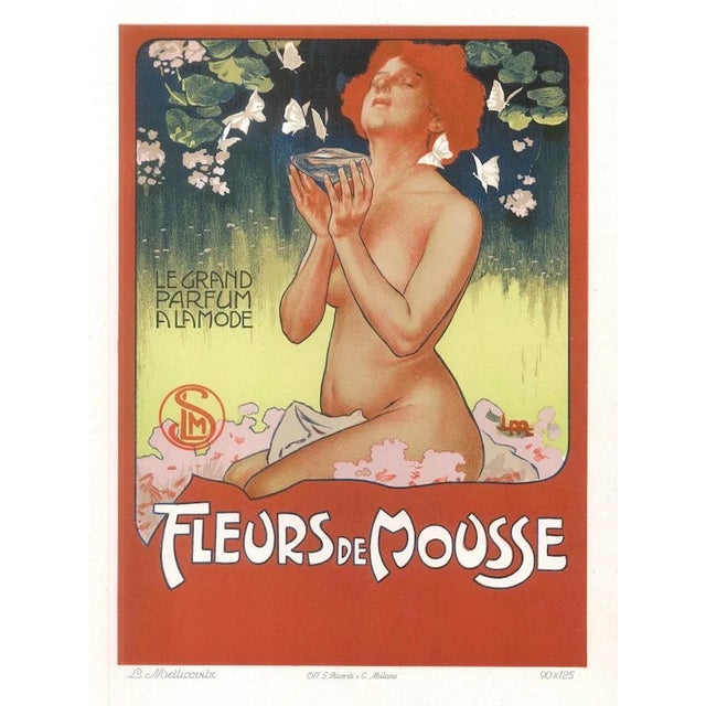 Fleurs de Mousse - Vintage Adv Lithograph by L. Metlicovitz - 1898 1898 For Sale