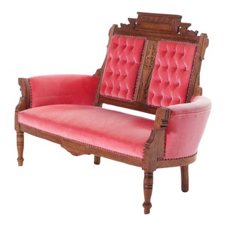 Late 19th Century Antique Eastlake Carved Wood and Velvet Settee For Sale