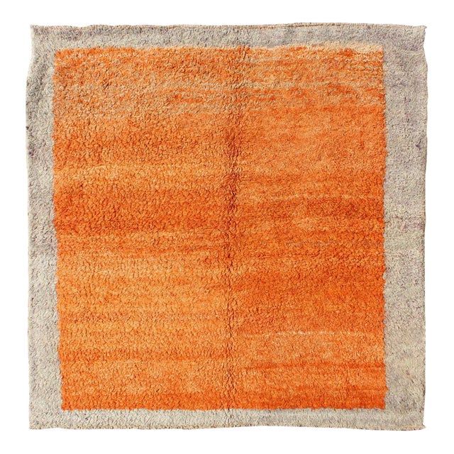 Squared Size Vintage Tulu With Minimalist Design Rug in Solid Orange and Taupe For Sale