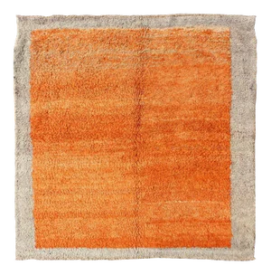 Squared Size Vintage Tulu With Minimalist Design Rug in Solid Orange and Taupe