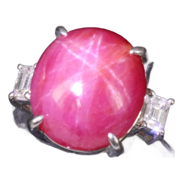 Late 20th Century 14.26 Natural Double Star Ruby & 0.38ct Diamond Platinum Ring Size 5.75 For Sale