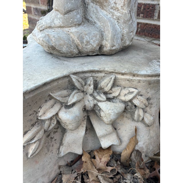 Late 20th Century Cast Stone Garden Fountain Statue Pedestal – Romantic European Garden Accent With Incisive Signature Detail For Sale - Image 4 of 11