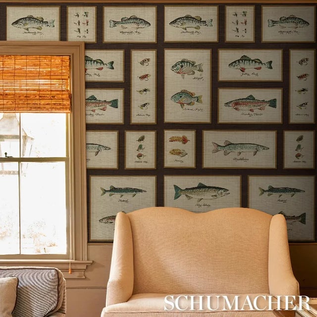 Schumacher Jamie's Trophies Sisal Wallpaper In Charcoal For Sale In New York - Image 6 of 6