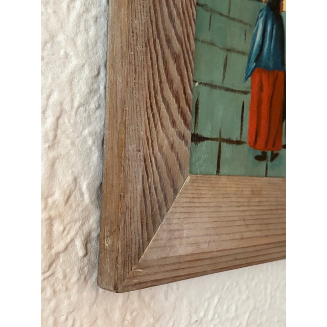 1970s Folk Art Mexican Painting of a Street Scene With Figures, Signed For Sale - Image 6 of 7