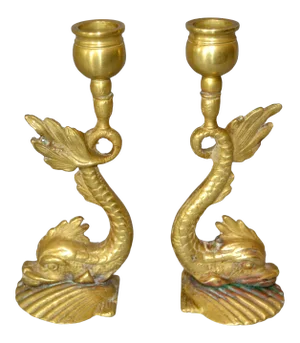 Neoclassical Bronze Sea Serpent or Koi Fish Candle Holders - Pair