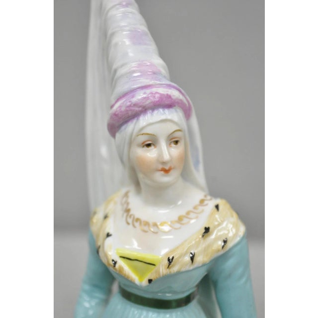 Ceramic Antique Carl Thieme Potschappel German Dresden Porcelain Medieval Lady Figurine For Sale - Image 7 of 12