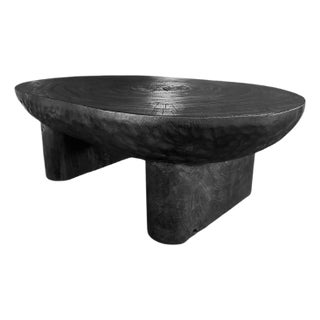 Suar Wood Table Hand-Hewn Detailing Burnt Finish, Modern Organic For Sale