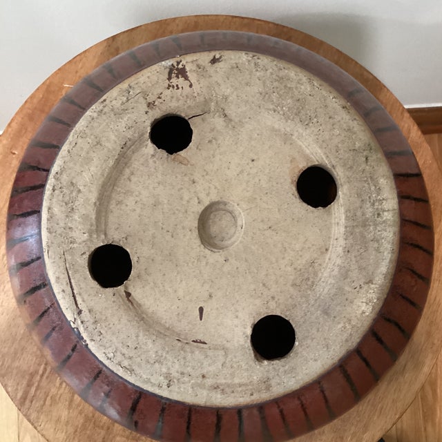 Vintage Large and Heavy Copper Green With Drip Glaze Ceramic Low Bowl Planter For Sale - Image 10 of 12