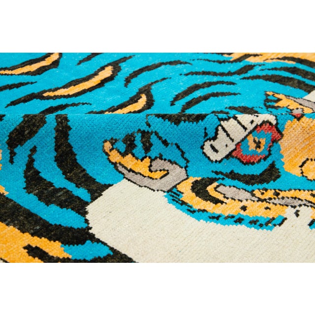 Modern Pictorial Hand-Knotted Wool Rug in Beige For Sale - Image 9 of 10