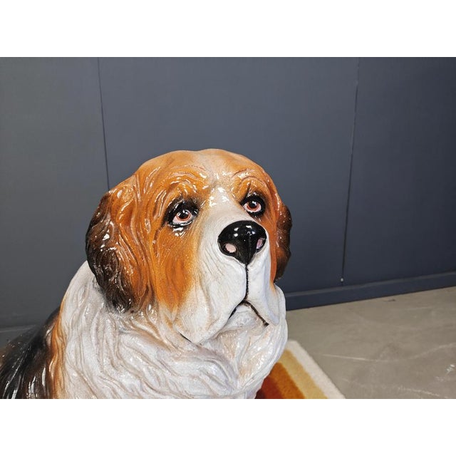 Vintage Glazed Terracotta St Bernard Dog Sculpture, 1960s For Sale - Image 6 of 10