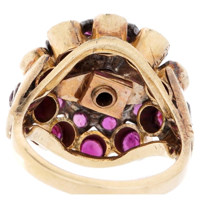 Metal 14k Gold and Ruby Cluster Cocktail Ring For Sale - Image 7 of 9