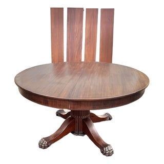 Antique 54" Round Mahogany Pedestal Base Dining Table With 4 Leaves For Sale