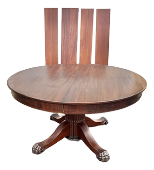 Antique 54" Round Mahogany Pedestal Base Dining Table With 4 Leaves