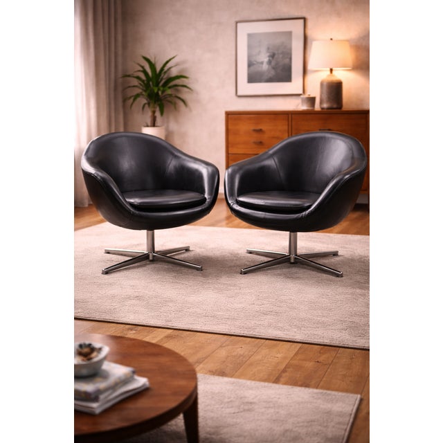 Vintage Swivel Chairs in Black Synthetic Leather with Chrome Bases, 1990, Set of 2 For Sale - Image 17 of 17