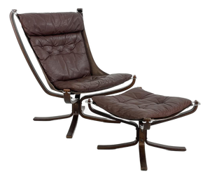 Set of Brown High Backed Falcon Chair with Ottoman by Sigurd Resell