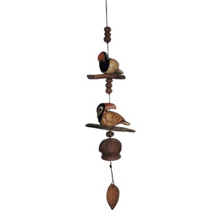 Vintage 1985 Hazel Olsen Pottery Ceramic Toucans Wind Chime For Sale