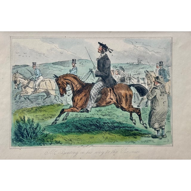 19th Century Hand-Colored English Equestrian Hunting Scene Engraving – “Mr. Bunting on His Way to The…” (Fox Hunt Print) For Sale - Image 4 of 4