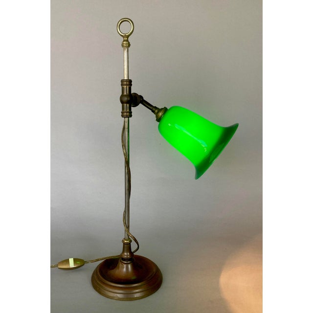 French 1970s French Table or Desk Lamp, Cased Green Shade, Bronze Finished Base, a Beauty! For Sale - Image 3 of 7