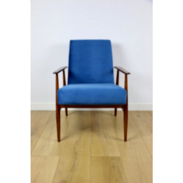 Vintage armchair 'Lis' from the 1970s in blue sky, designed by Henryk Lis. Two pieces available. Restored iconic Henryk...