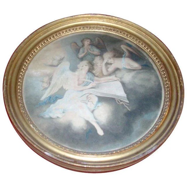 Early 19th Century Carved and Gilt Wood Round Frames with Original Classical Prints - A Pair For Sale - Image 9 of 9