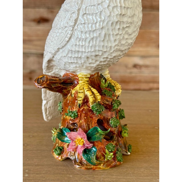 Mid-20th Century Italian Ceramic White Cockatoo Figurine on Floral Tree Stump For Sale - Image 11 of 12