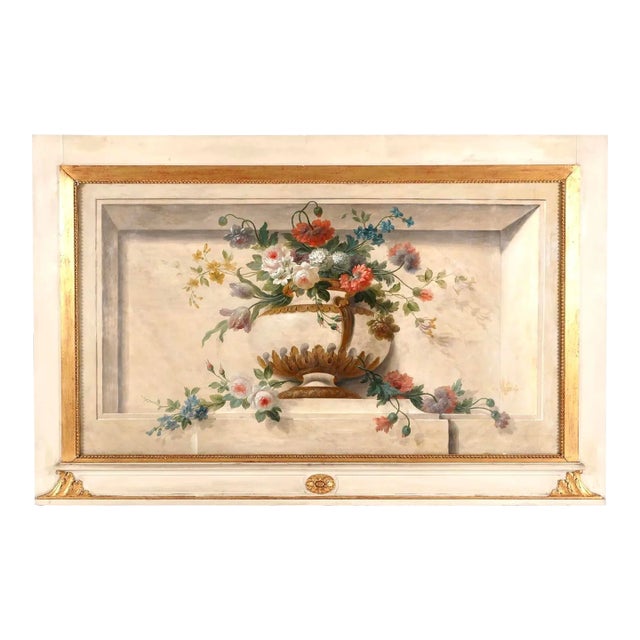 Large 19th Century French Overdoor Painting, Still Life Flowers For Sale