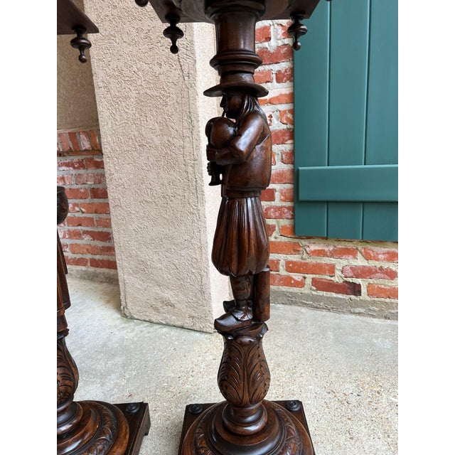 Antique French Breton Pedestal Stands Pair Carved Figural Display Brittany C1900 For Sale - Image 16 of 18