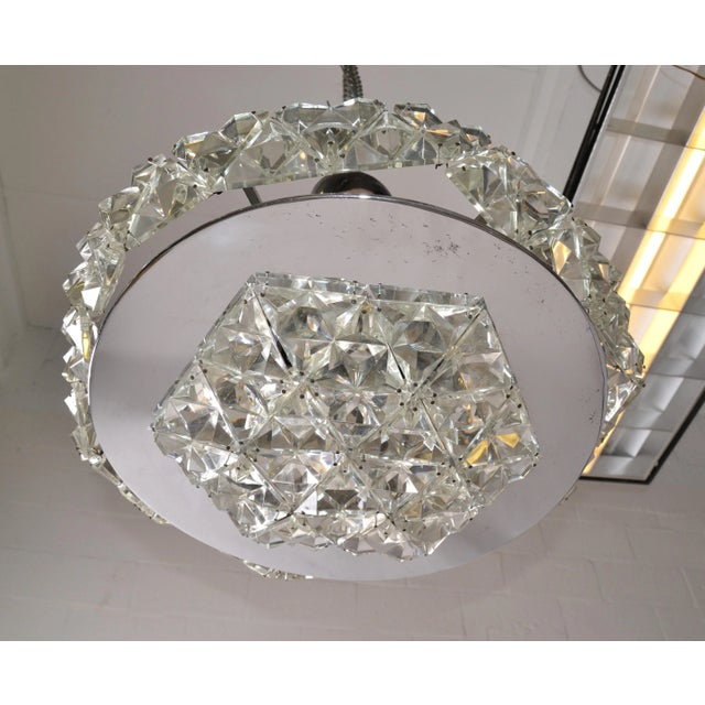 Metal 1970s Kinkeldey German Mid-Century Modern Chrome & Crystal Flush Mount Ceiling Light Fixture For Sale - Image 7 of 13