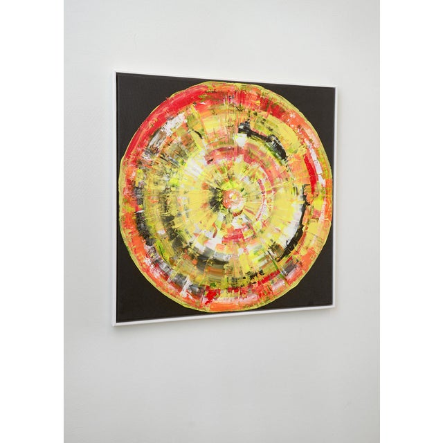 Textile Colored and Blue Circles, Set of 2, Contemporary Paintings on Canvas, Framed For Sale - Image 7 of 9