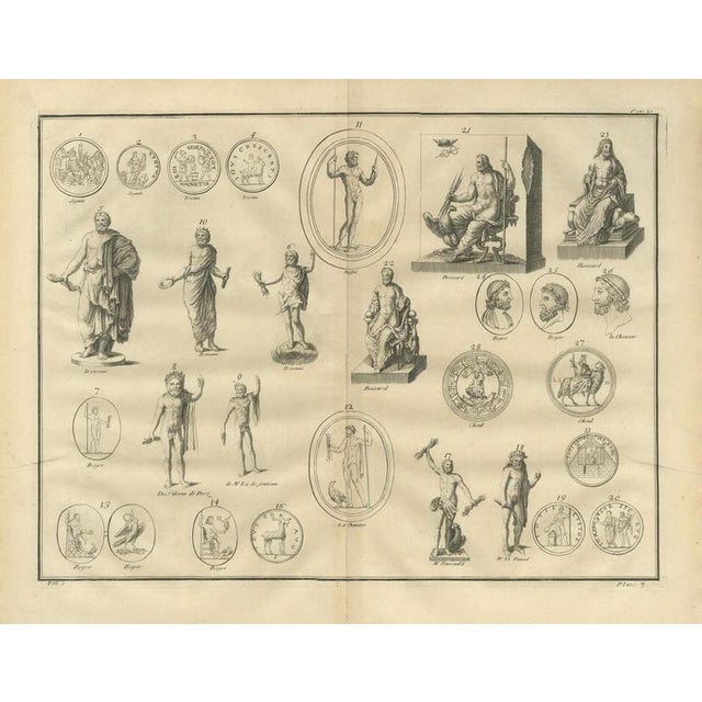 After Bernard de Montfaucon, Roman Statues and Coins, Composite Antiquities Plate with Center Fold, 1721, Engraving For Sale - Image 9 of 10