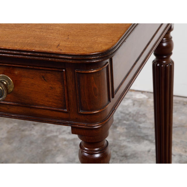 Wood English 19th Century Mahogany Table with Compartment, Drawer and Reeded Legs For Sale - Image 7 of 12