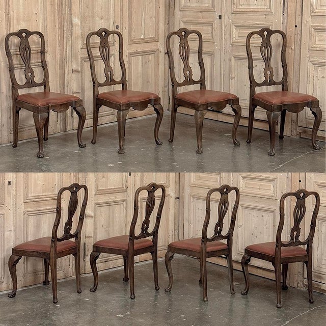 Late 19th Century Set of Eight Antique Oak Chippendale Dining Chairs With Leather For Sale - Image 5 of 18