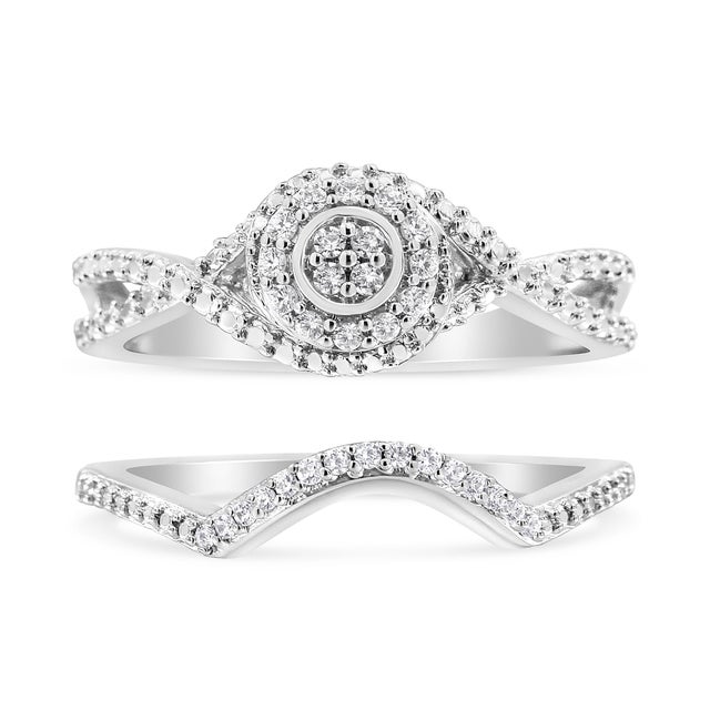 Introducing a mesmerizing masterpiece from our Elegant Collection, this .925 Sterling Silver Bridal Set Ring and Band is...
