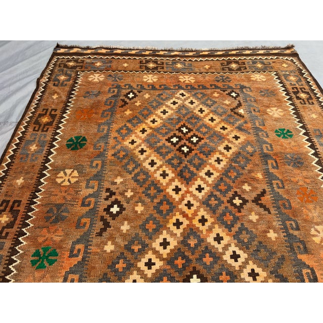 Antique Afghan Hand-Woven Ghelmori Kilim Rug | Flatweave Wool Tribal Geometric Rug For Sale - Image 6 of 11