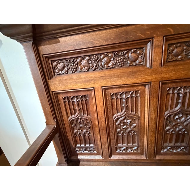 Antique Heavily Carved German Bench Oak 1800s For Sale - Image 4 of 10