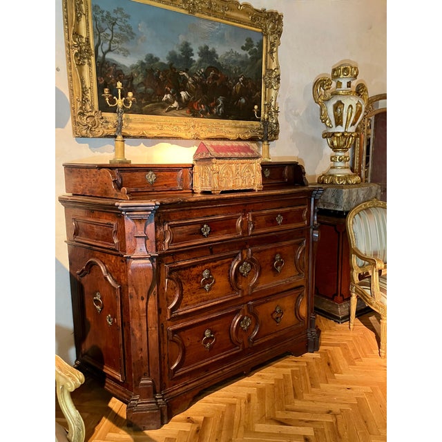 17th Century Italian Walnut Baroque Chest of Drawers with Bronze Handles For Sale - Image 11 of 17