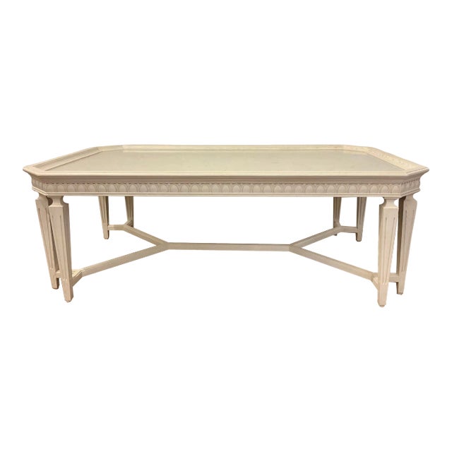 Jonathan Charles Transitional White Washed Floral Cocktail Table For Sale