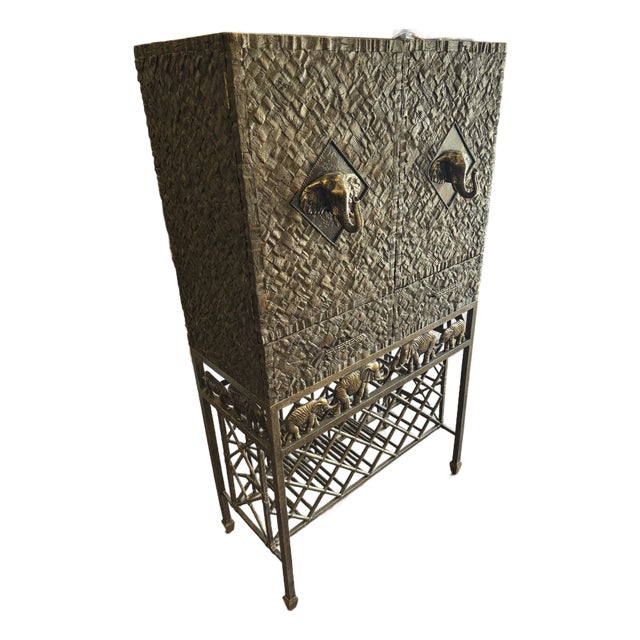 1970s Vintage Maitland-Smith Lighted Elephant Bar Cabinet For Sale