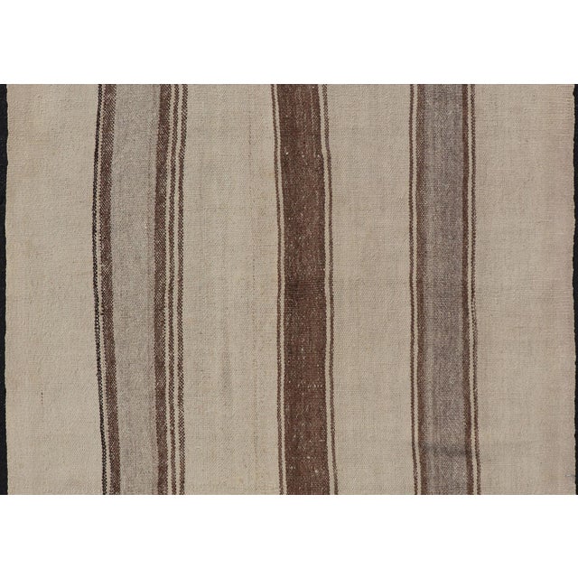 Traditional Vintage Turkish Kilim With Vertical Stripes in Tan, Taupe, Grey, Cream and Brown For Sale - Image 3 of 11