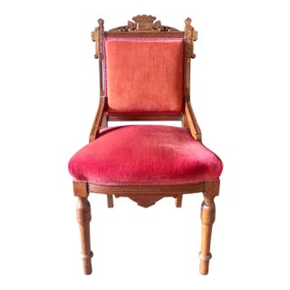 Late 19th Century Walnut + Velvet Victorian Eastlake Side Chair For Sale